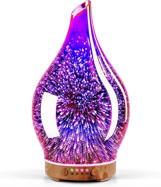 Porseme Essential Oil Diffuser 3D Firework Glass Aromatherapy Ultrasonic Humidifier Rose Gold, Auto Shut-Off, Timer Settin...