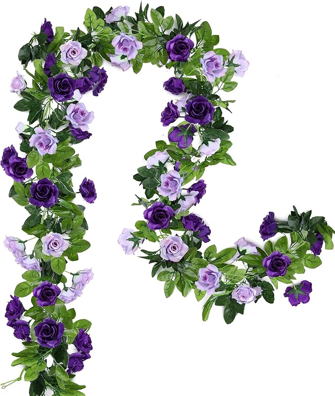 Floweroyal 2 Pack Artificial Flower Garlands 15.8FT Fake Rose Vines Silk Flowers Hanging Rose Ivy for Wedding Arch Party H...
