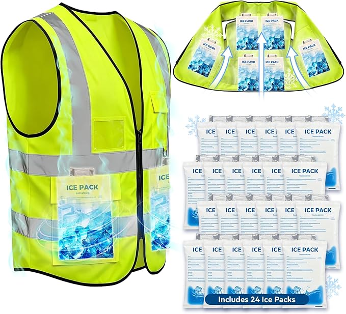 Cooling Vest with 24 Ice Packs, Ice Vest for Men Women, Body Cooling System with 6 Pockets, Stay Cool for Summer Heat, Ref...