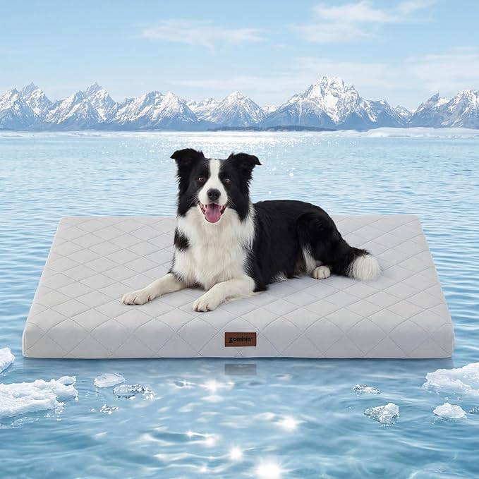 ZOMISIA Cooling Dog Bed for Crate, Q-Max>0.5 Cooling Mat with Removable Washable Cover, Orthopedic Egg Crate Foam Summer P...
