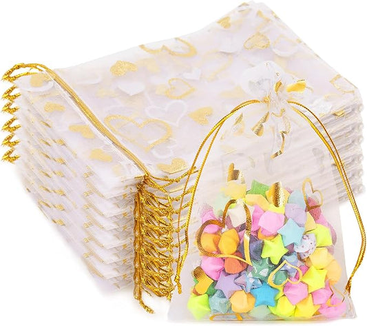 G2PLUS Valentines Gift Bags Organza 4x6in - 50Pcs Heart Organza Bags, Drawstring Sheer Mesh Jewelry Pouches Candy Bag for ...