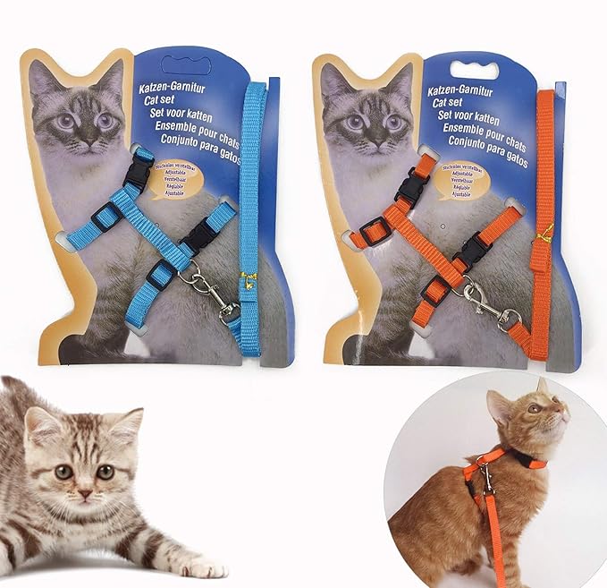 GOZOLA 2 Pack Cat Harness and Leash | Adjustable Halter Harness with Nylon Strap, Safety Rope Leads for Kittens | Orange &...