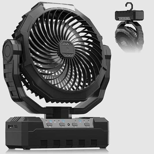 AVAVO Camping Fan Rechargeable, 20000mAh Battery Powered Portable Fan with 4 Speeds & 2 LED Lights, Cordless Outdoor Tent ...