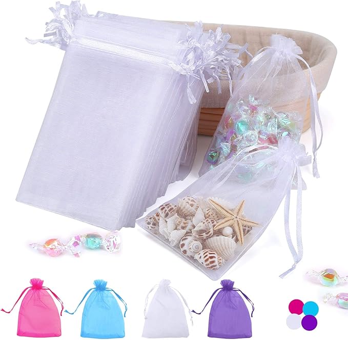 Angooni 100PCS 4x6 Inch Organza Gift Bags for Jewelry Party Wedding Favor, Premium Sheer Gift Drawstring Pouch Candy Bags(...
