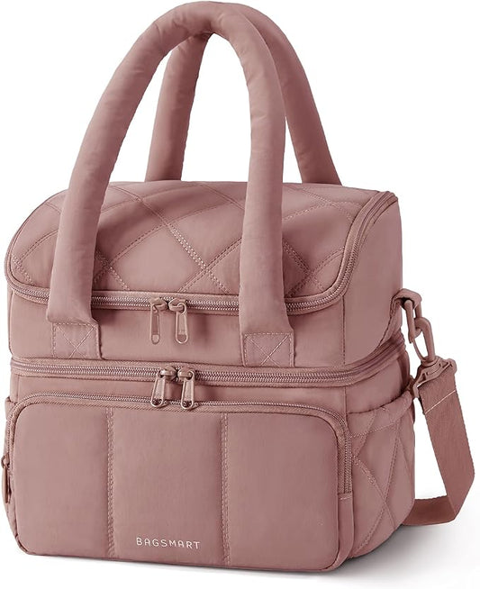 BAGSMART Lunch Bag Women, Double Deck Insulated Lunch Box, Quilted Puffer Lunch Tote, Leakproof, Durable & Reusable Large ...