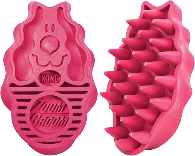 KONG - ZoomGroom - Dog Brush for Grooming and Shampooing - Red Brush for Large Dogs