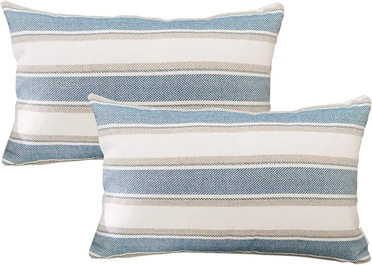 NATUS WEAVER Set of 2,Stripe Pillow Case Soft Linen Rectangle Decorative Throw Cushion Cover Pillowcase with Invisible Zip...