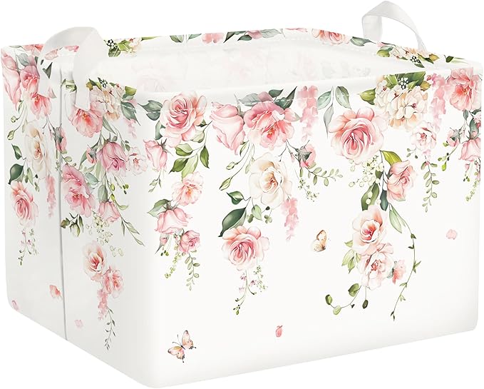Clastyle Flower Girl Book Storage Basket Spring Summer Floral Women Clothes Organizer Bin Parents Gift Toy Box for Bedroom...