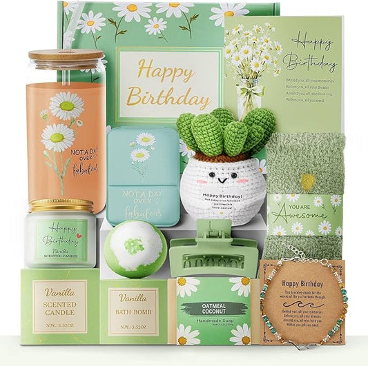 Uongeod Birthday Gifts for Women,Happy Birthday Gifts for Women 11PCS Birthday Basket for Women Green Best Friend Birthday...