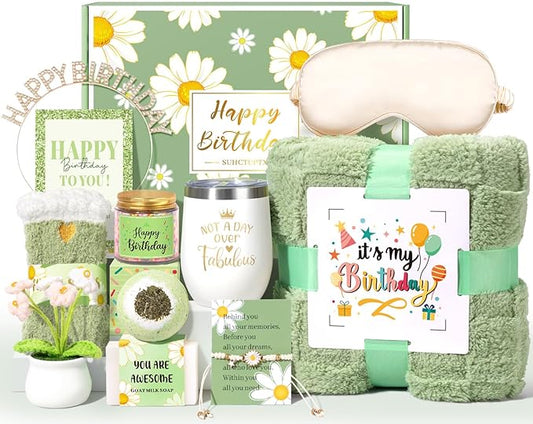 Birthday Gifts for Women, 12pcs Happy Birthday Gift Basket for Women Unique Gifts Set Ideas Relaxing Birthday Box w/ Blank...