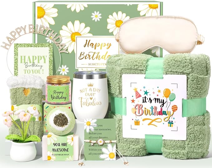 Birthday Gifts for Women, 12pcs Happy Birthday Gift Basket for Women Unique Gifts Set Ideas Relaxing Birthday Box w/ Blank...