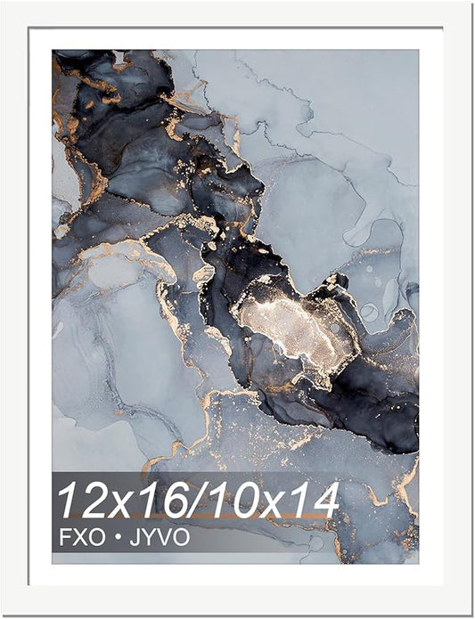 Fxojyvo 12x16 Frame White, Display Picture 10 x 14 with Mat or 12 x 16 Without Mat, Wall Hanging Large Picture Frame for D...