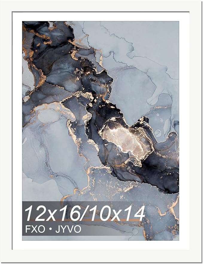Fxojyvo 12x16 Frame White, Display Picture 10 x 14 with Mat or 12 x 16 Without Mat, Wall Hanging Large Picture Frame for D...