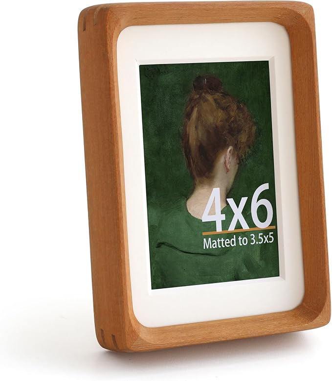 Zelvix Natural Teak Wood Picture Frame,Picture 3.5x5 with Mat or 4x6 Without Mat,Standing Desk Photo Frame 4 by 6,Plexigla...