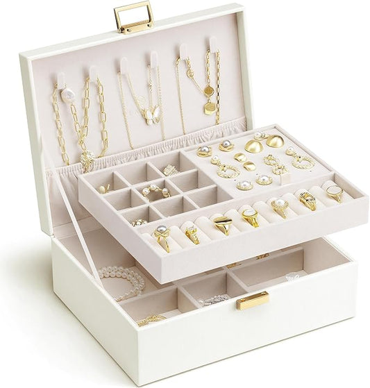 VLANDO Jewelry Box for Women, Gift for Women Girls,2 Layer Jewelry Box,Large Jewelry Organizer for Women Removable Jeweler...