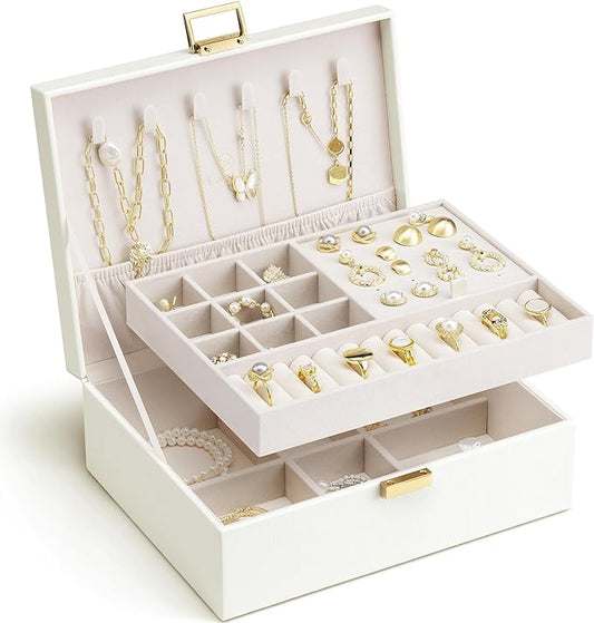 VLANDO Jewelry Box for Women, Gift for Women Girls,2 Layer Jewelry Box,Large Jewelry Organizer for Women Removable Jeweler...