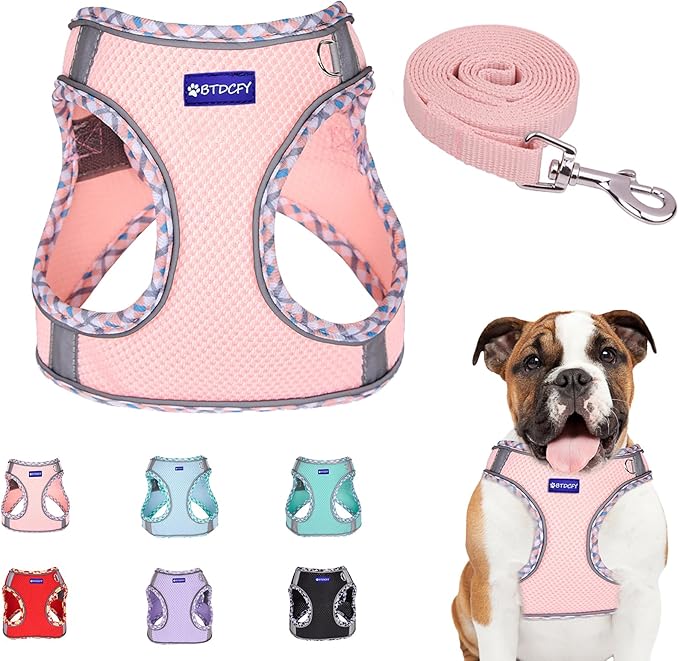 BTDCFY Step in Mesh Dog Harness and Leash Set - Breathable Air Mesh Reflective Escape Proof Vest - No Choke, Lightweight