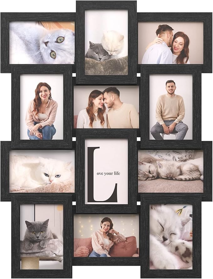 SONGMICS Collage Picture Frames, 4x6 for Wall Decor, Multi Family Photo for Gallery Decor, Hanging Display, Set of 12, Ink...