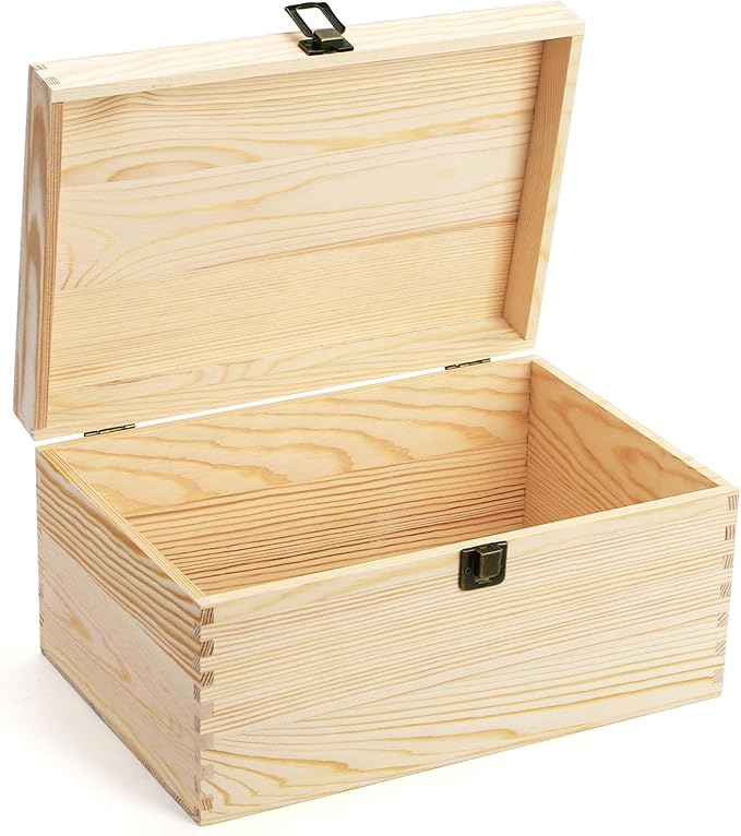 yarlung Unfinished Wooden Box with Hinged Lid, 12 x 8 x 6 Inch Large Memory Box for Crafts, Unpainted DIY Gifts Box for Je...