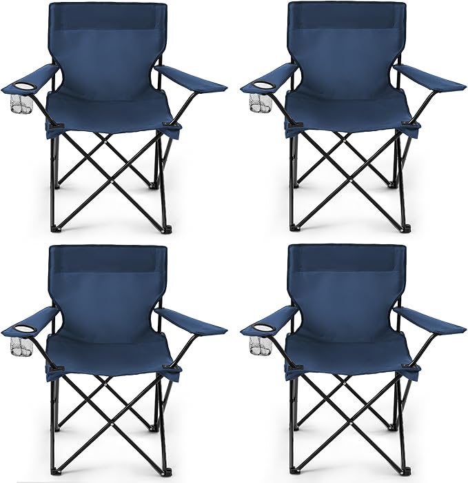 4 Pack Folding Camping Chairs for Adults, Foldable Portable Beach Chairs with Carry Bag & Cup Holder, Compact Design for C...