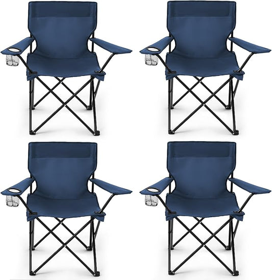 4 Pack Folding Camping Chairs for Adults, Foldable Portable Beach Chairs with Carry Bag & Cup Holder, Compact Design for C...