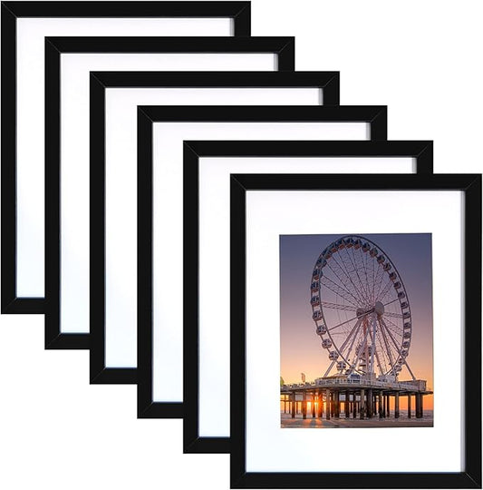 BESCRCL 11x14 Picture Frame Black Set of 6, Display Pictures 8x10 with Mat or 11x14 without Mat, Photo Frames for Wall Mou...