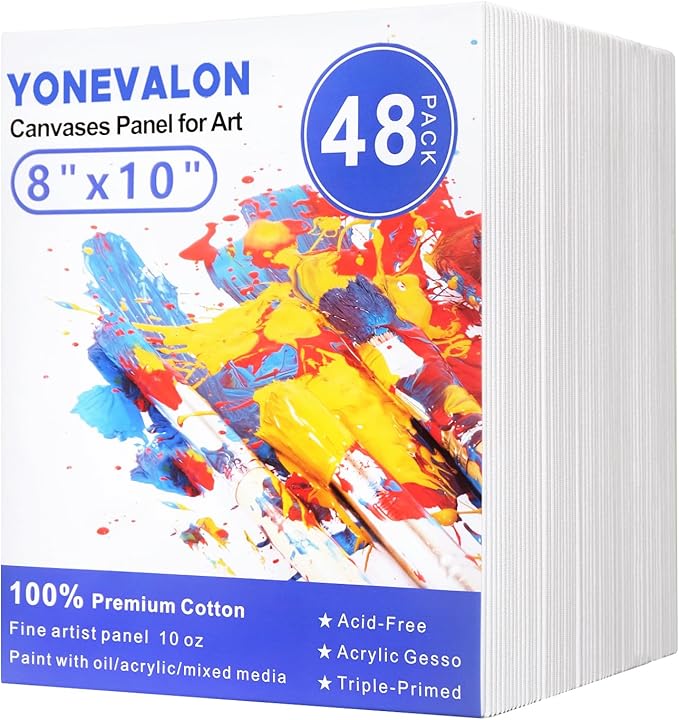 Canvases for Painting 48 Pack, 8x10 inch Blank Canvas Boards, Primed Acid-Free 100% Cotton Canvas Panels for Acrylic Oil T...
