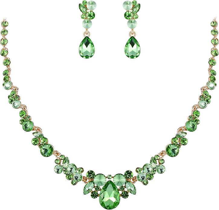 EVER FAITH Rhinestone Crystal Elegant Bridal Floral Teardrop Necklace Earrings Set