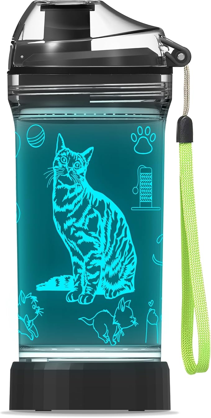 OkiyiD Kids Water Bottle, Cat-themed Light-Up Sport Cup with 3D Glowing LED Cat Light – 14 OZ Tritan BPA-Free - Kids Gift ...