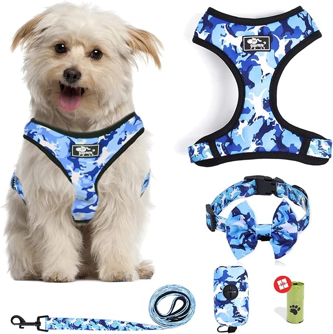 Step in Dog Harness and Leash Set, Adjustable Reflective No Pull Dog Vest Harness Set for Puppy Medium Dog with Bow Colla...