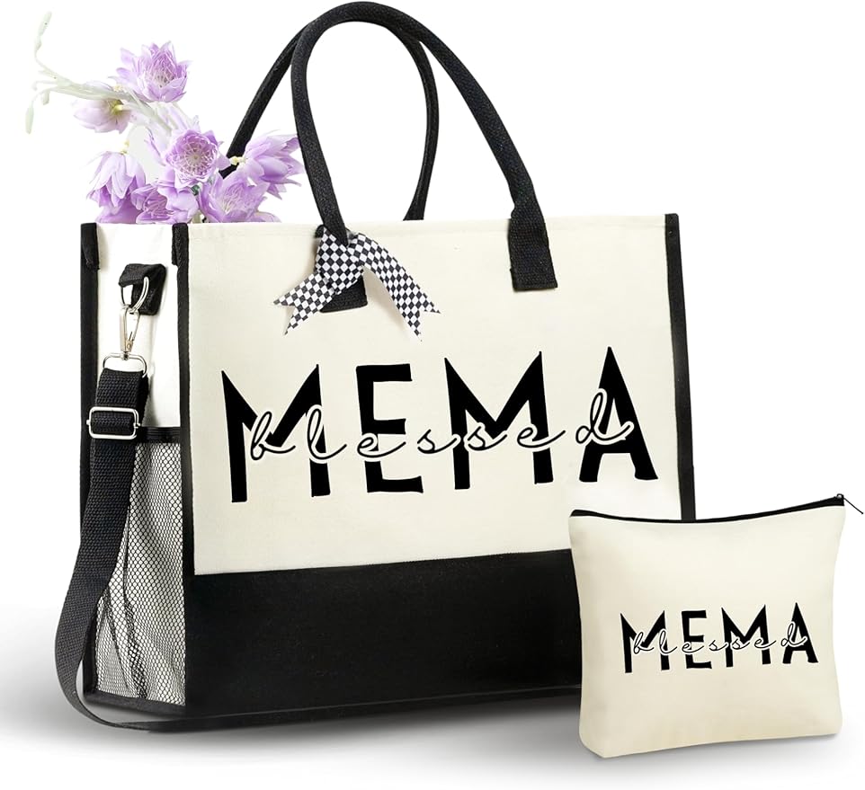 InnoBeta Mema Gifts for Grandma, Canvas Tote Bag on Christmas or Birthday & Mother's Day, Tote with Top Zipper Closure and...