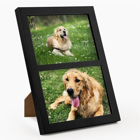 Golden State Art, 5x7 Double Picture Frame, Display Two 5x7 Photos - Solid Wood - Real Glass For Tabletop Or Wall Mounting...