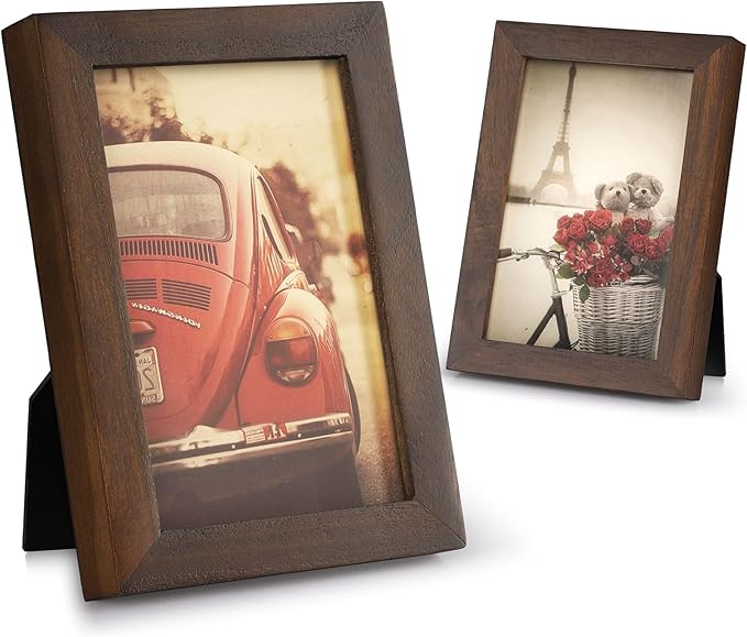 Emfogo 4x6 Picture Frame, Pack of 2 Photo Frame with Real Glass, Solid Wood Rustic Picture Frames 4x6 Display for Wall Dec...