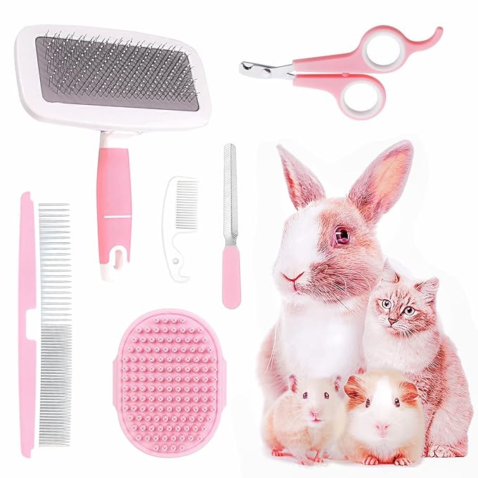 Crafterlife Small Animal Pet Grooming Kit with Pet Shedding Slicker Brush, Bath Massage Glove, Pet Grooming Comb, Nail Cli...