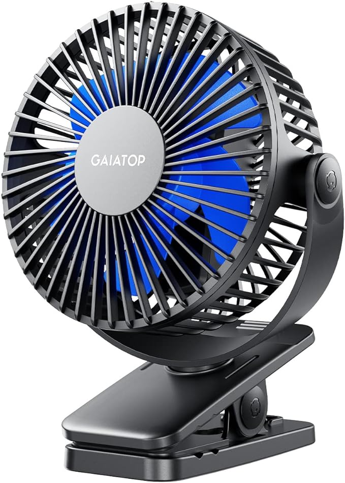 Gaiatop Portable Clip on Fan Battery Operated, Small Powerful 3 Speed Quiet 360° Rotate, USB Rechargeable Mini Personal Co...