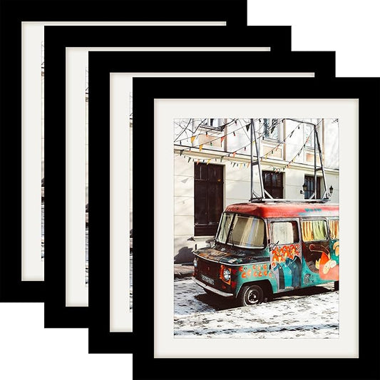 8x10 Black Picture Frames Nature Solid Wood 4 Pack for Wall Mounting and Tabletop Display