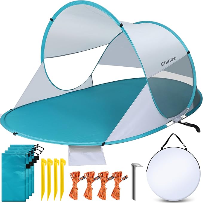 Chihee Pop Up Beach Tent for 1-2 Person Instant Automatic Sun Shelter with UV Protection Silver Coated Fabric Breathable M...