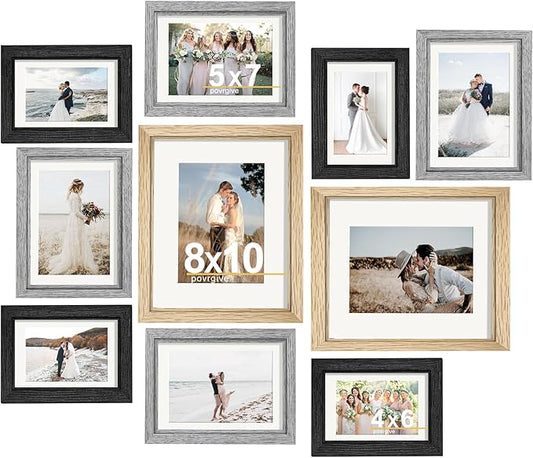 Povrgive Picture Frames, Made of Real Glass and Wooden Frame, Gallery Photo Frames Set of 10 for Collage Wall Decor, Multi...