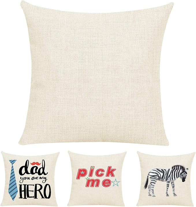 JUSTRY 4 PCS Sublimation Blanks Linen Pillow Cases Cushion Cover Throw Pillow Covers 18 x 18 Inch for Heat Press Printing ...