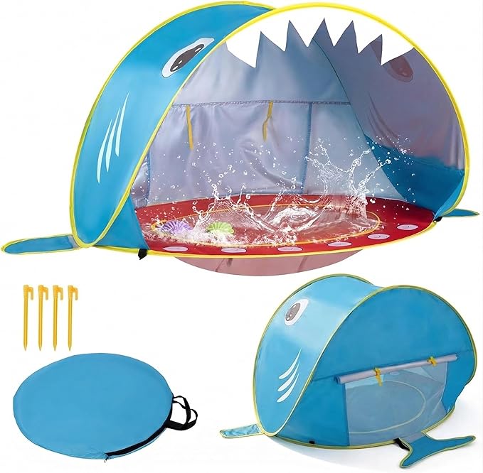 Elfzone Baby Beach Tent - Shark Pop Up Beach Tent Sun Shade for Beach, Portable Shade Pool UV Protection Sun Shelter for O...