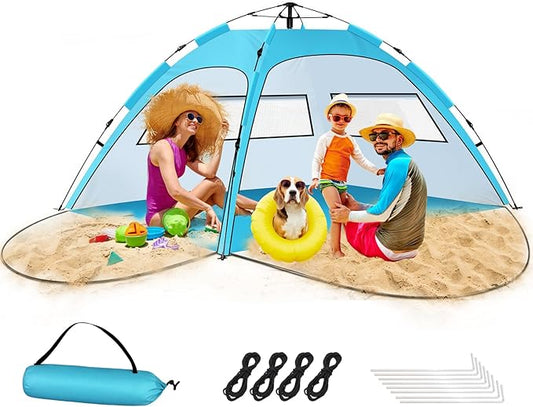 Beach Tent Sun Shelter – Pop Up Easy Setup in 3S Instant Tents for 4/5 Person Beach Umbrella Sun Shelter Shade, UV 50+ Pro...