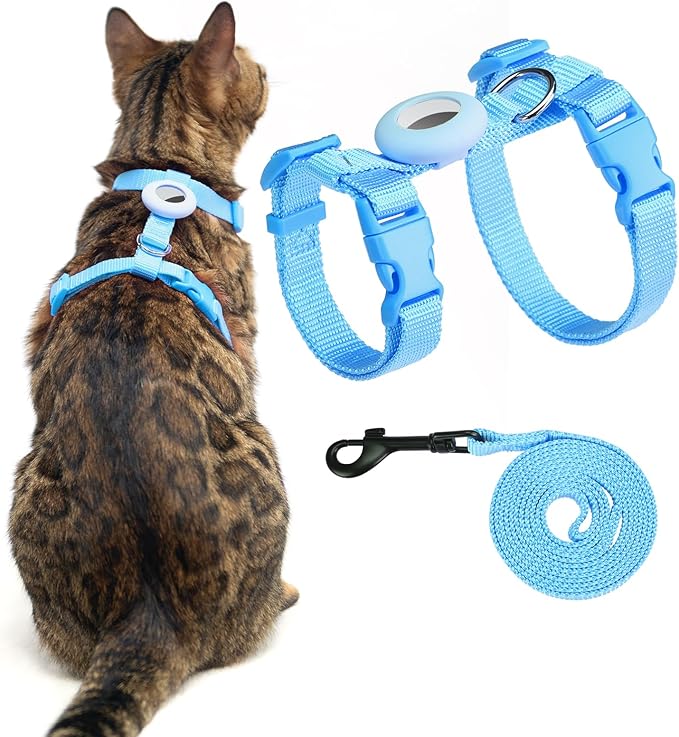 VKPETFR Cat Harness and Leash Set with Airtag Holder for Walking & Travelling, Escape Proof Cat Harness for Small Medium L...