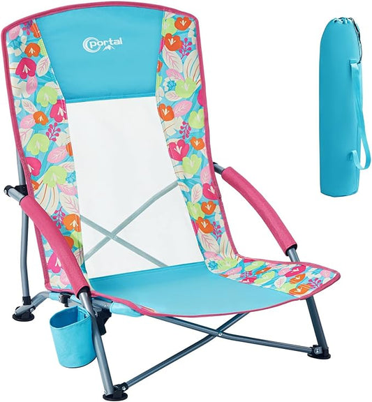 Portal Low Beach Chair for Adults - Heavy Duty 350 lbs Weight Capacity Folding Portable Sand Chair, Breathable Mesh Outdoo...