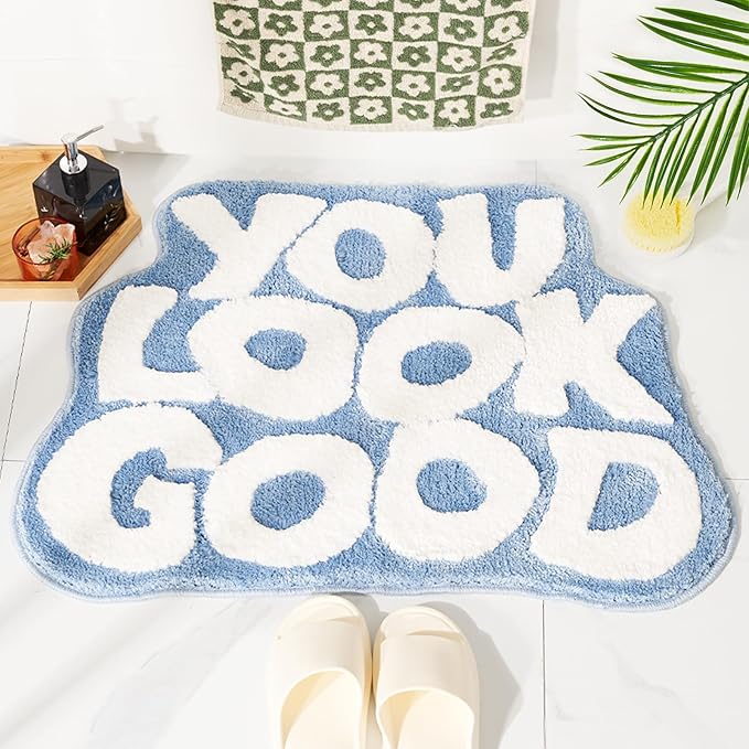 DyeFury You Look Good Bath Mat Cute Cool Bathroom Rugs Funny Bathroom Mats Fun Funky Decor Non Slip Bath Rug, Trendy Blue ...