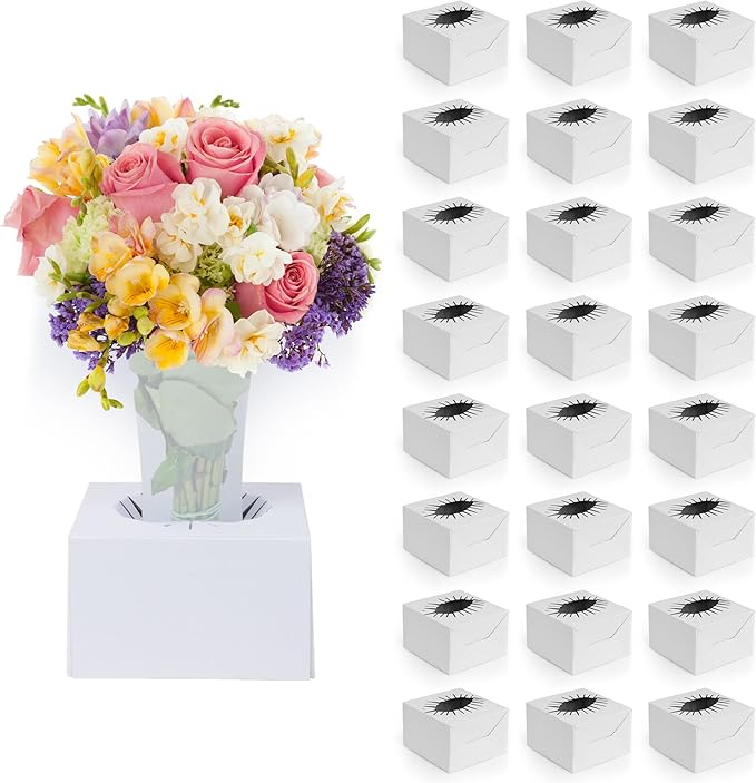 the florist Supply Flower Transportation Box - 25 Pack 6 x 6 x 4.1 Inch, Flower Boxes for Arrangements, Quick Pop & Lock S...