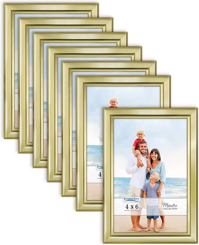 Icona Bay 4x6 Picture Frames Set (Gold, 12 Pack), Classy Contemporary Style, Maestro Collection