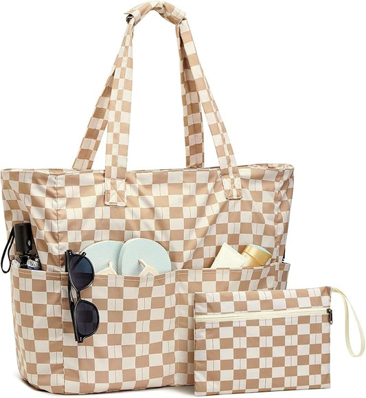 G4Free XL Beach Bag Waterproof Sandproof, Large Foldable Beach Tote with Zipper for Women, Pool Travel Swim Grocery Tote Bag