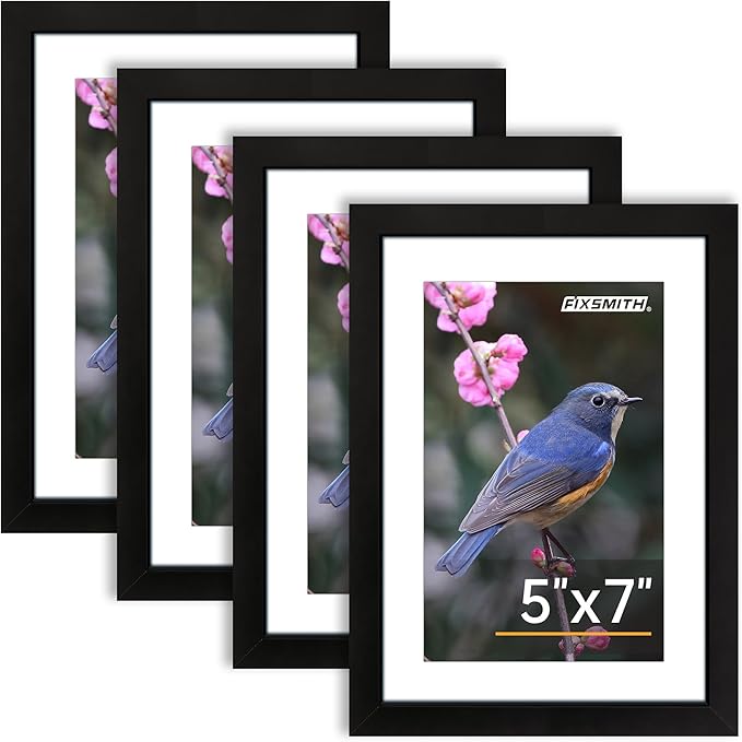 FIXSMITH 5x7 Picture Frame Set of 4, Photo Frame with HD Plexiglass, Display Pictures 4x6 with Mat or 5x7 Without Mat Mult...