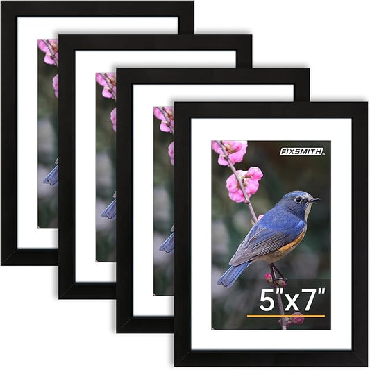 FIXSMITH 5x7 Picture Frame Set of 4, Photo Frame with HD Plexiglass, Display Pictures 4x6 with Mat or 5x7 Without Mat Mult...