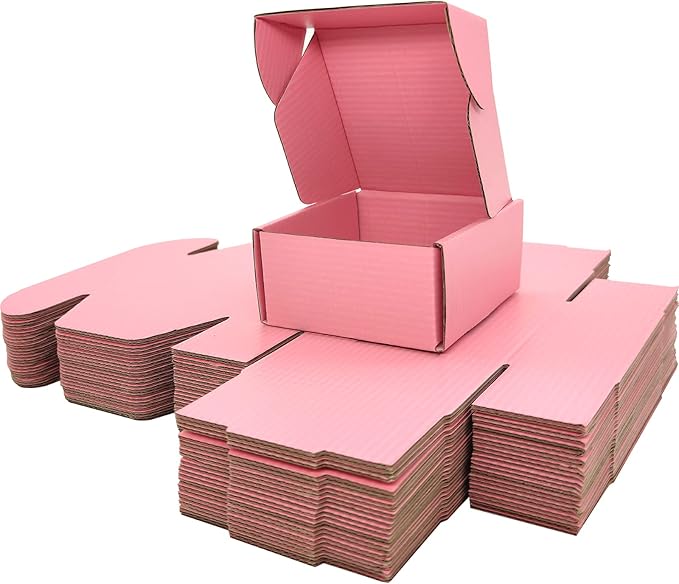 Lmuze Small Pink Shipping Boxes for Small Business Pack of 25-4x4x2 inches Cardboard Corrugated Mailer Boxes for Shipping ...